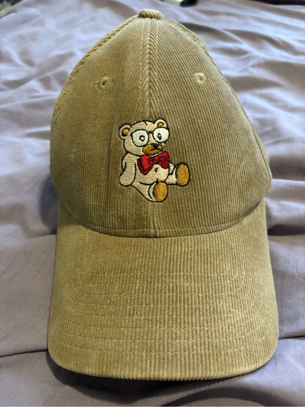 Corduroy Teddy Bear Baseball Cap - Tan